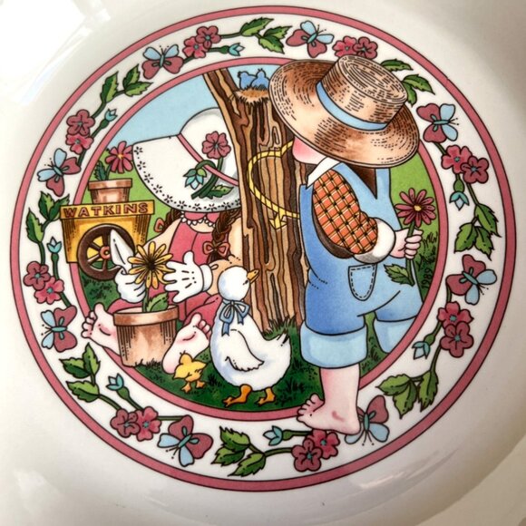 Vtg 1989 WATKINS Country Kids "Springs Fancy" Ceramic Recipe Pie Plate 10.75" D - Picture 2 of 16
